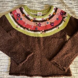 Gymboree girls sweater brown green pink spring flowers Kids Size 6 EUC